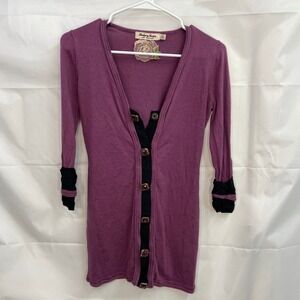 Twelve by Twelve Los Angeles women's purple black jeweled button vneck sweater S